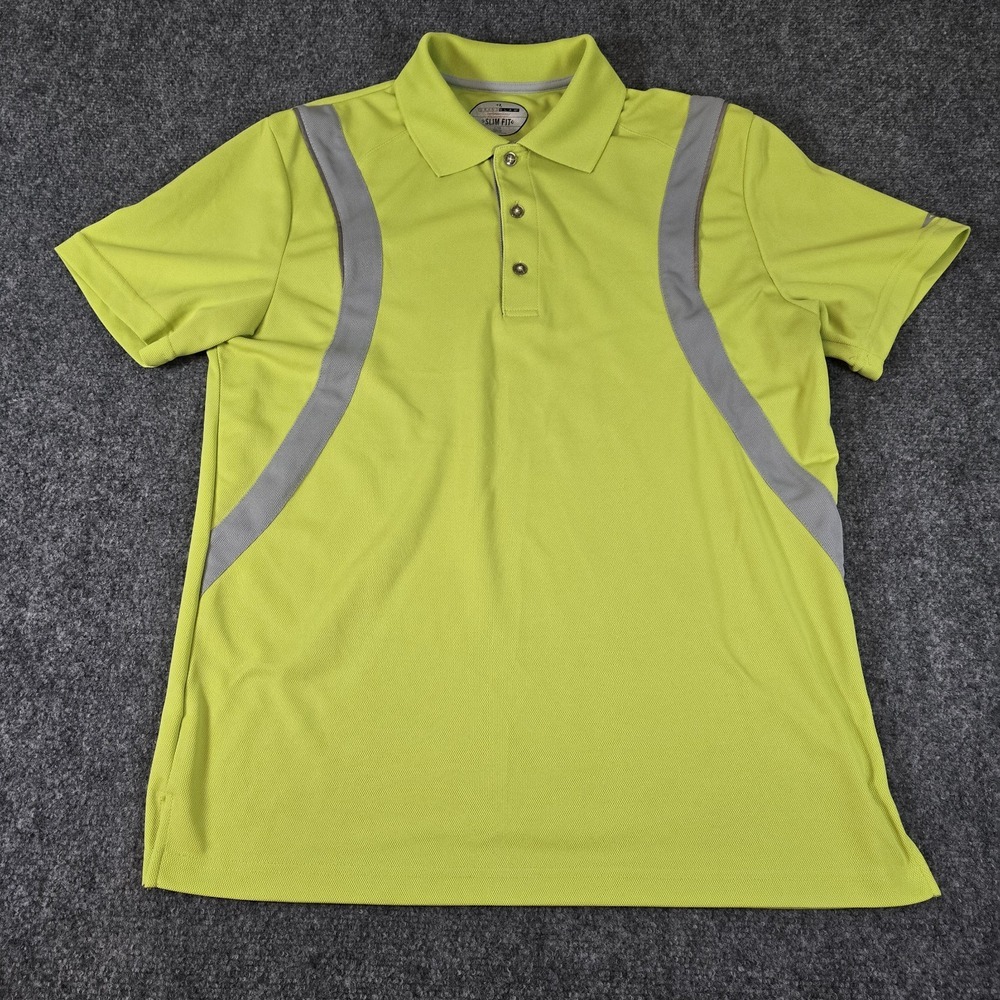 Grand Slam Golf Polo Slim‎ Fit Large L Polo Short Sleeve Shirt Green/Yellow Neon
